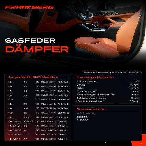 2x Gasfeder Dämpfer Sitz für BMW 3er E30 Limousine Cabriolet 1982-1993 Bild 2x Gasfeder Dämpfer Sitz für BMW 3er E30 Limousine Cabriolet 1982-1993