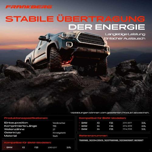 1x Kardanwelle Gelenkwelle Vorderachse für BMW X3 F25 X4 F26 2.0L 3.0L 2010-2018 Bild 1x Kardanwelle Gelenkwelle Vorderachse für BMW X3 F25 X4 F26 2.0L 3.0L 2010-2018