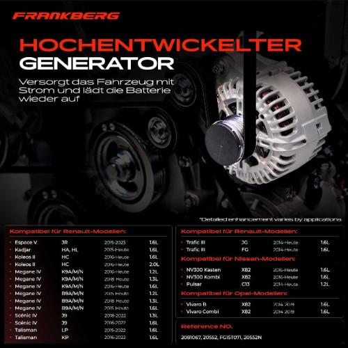 Frankberg 1x Lichtmaschine Generator für Nissan NV300 Pulsar X Renault Megane IV Opel Bild Frankberg 1x Lichtmaschine Generator für Nissan NV300 Pulsar X Renault Megane IV Opel
