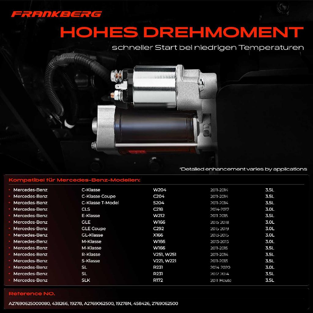 1x Anlasser Starter für Mercedes-Benz W204 C204 S204 CLS C218 X218 W212 A207 C207 S212 W166 C292 X166 W166
