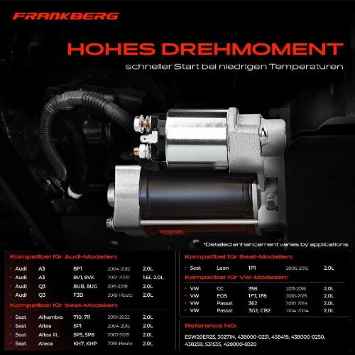 Frankberg 1x Anlasser Starter für VW Golf Passat Scirocco Van Sharan Tiguan Allspace Touran Transporter Bus Kasten Bild Frankberg 1x Anlasser Starter für VW Golf Passat Scirocco Van Sharan Tiguan Allspace Touran Transporter Bus Kasten