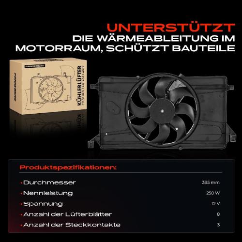 1x Motorkühller Einfachlüfter mit Kühlerlüfterrahmen Ford Focus II Turnier 1.6L 2.0L 2004-2012 Bild 1x Motorkühller Einfachlüfter mit Kühlerlüfterrahmen Ford Focus II Turnier 1.6L 2.0L 2004-2012