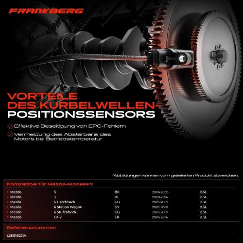 1x Kurbelwellensensor Impulsgeber für Mazda 3 BK BL 06-14 6 GG GY 2002-2007 CX-7 ER 2006-2014 2.3L Bild 1x Kurbelwellensensor Impulsgeber für Mazda 3 BK BL 06-14 6 GG GY 2002-2007 CX-7 ER 2006-2014 2.3L