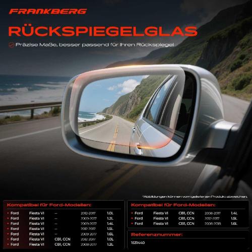 1x Spiegelglas Außenspiegel rechts für Ford Fiesta VI Van CB1 CCN 2008-2011 Bild 1x Spiegelglas Außenspiegel rechts für Ford Fiesta VI Van CB1 CCN 2008-2011