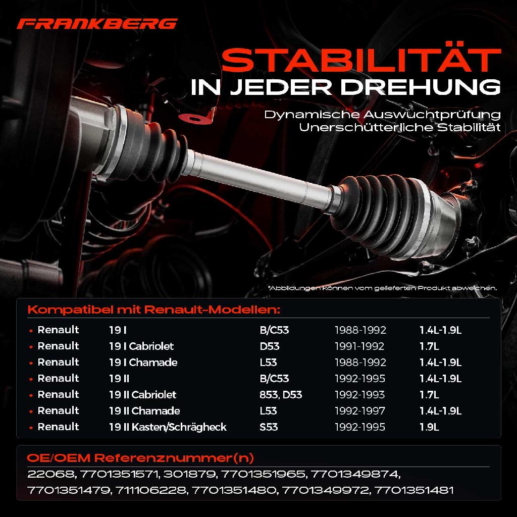 1x Antriebswelle Vorderachse Rechts für Renault 19 I Chamade L53 B/C53 19 II B/C53