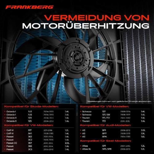 Frankberg 1x Motorkühller Doppellüfter mit Kühlerlüfterrahmen VW Caddy Golf Passat Audi Seat Skoda Bild Frankberg 1x Motorkühller Doppellüfter mit Kühlerlüfterrahmen VW Caddy Golf Passat Audi Seat Skoda