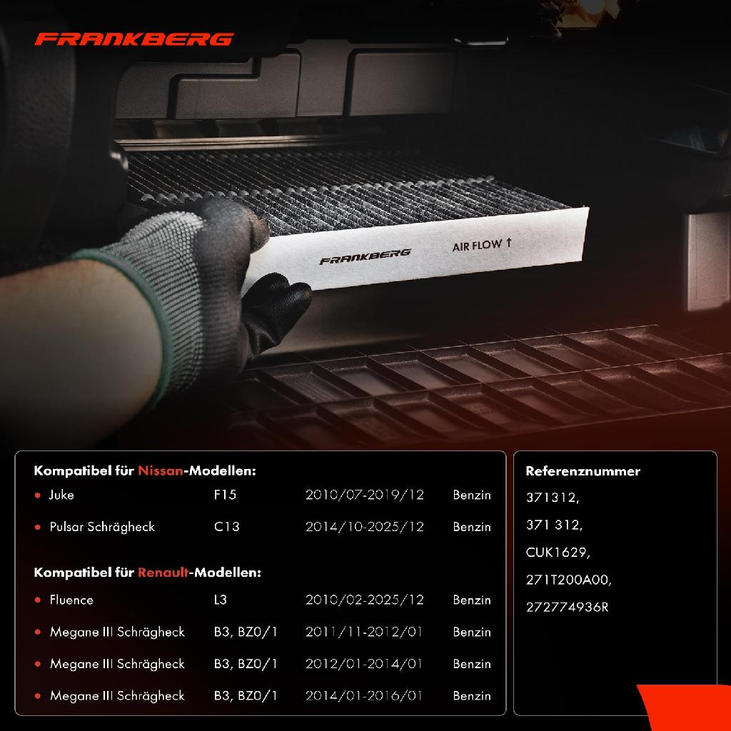2x Innenraumfilter Aktivkohle für Renault Fluence L3 Megane Nissan Juke Pulsar