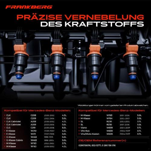 Frankberg 6x Einspritzventil Einspritzdüse für Mercedes-Benz-Ben W210 W163 W251 W463 W639 W220 R230 Bild Frankberg 6x Einspritzventil Einspritzdüse für Mercedes-Benz-Ben W210 W163 W251 W463 W639 W220 R230