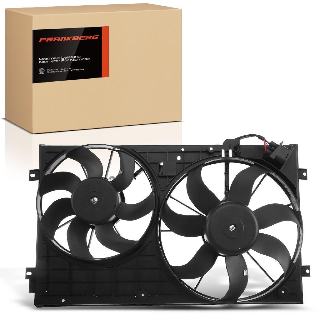 Frankberg 1x Motorkühller Doppellüfter mit Kühlerlüfterrahmen VW Caddy Golf Passat Audi Seat Skoda