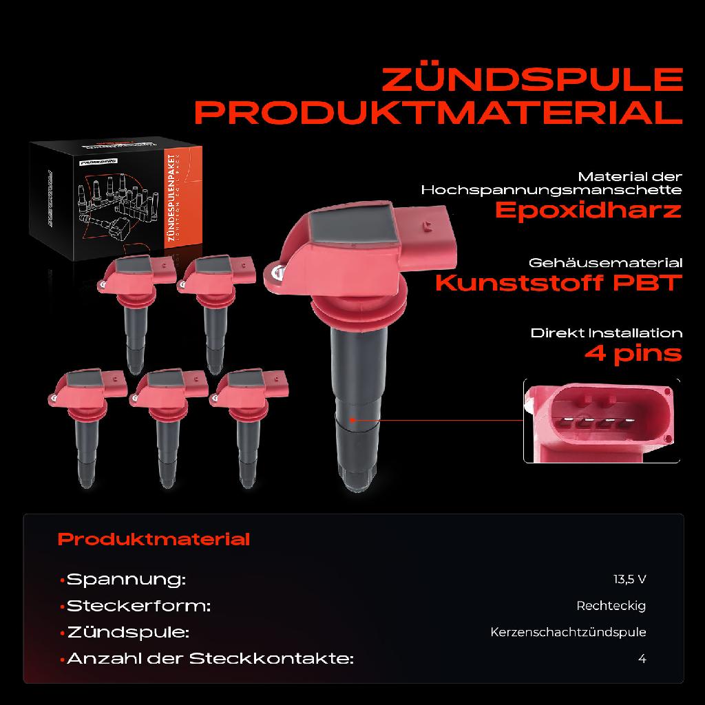 6x Zündmodul Zündspule für Porsche Cayenne 9PA Panamera 970 4.8L 3.6L 2007-2016