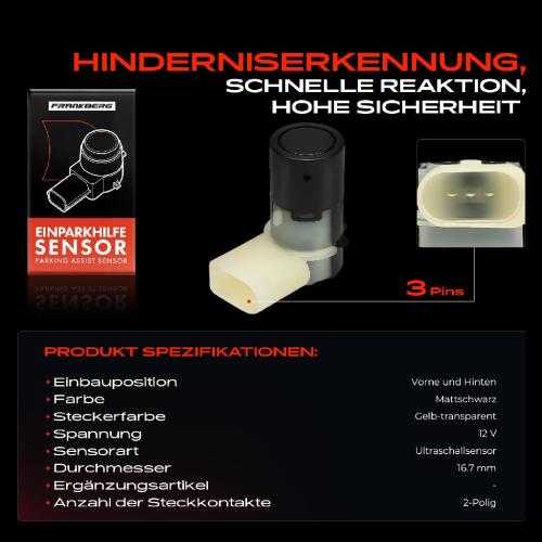 Frankberg 1x Parksensor PDC Sensor Vorne und Hinten für VW Multivan Audi A4 A6 Skoda Octavia Bild Frankberg 1x Parksensor PDC Sensor Vorne und Hinten für VW Multivan Audi A4 A6 Skoda Octavia