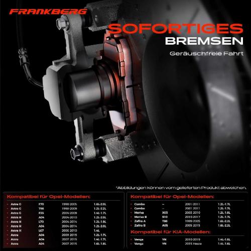 Frankberg 4x Bremsbeläge Hinterachse für Opel Astra G Cabriolet Caravan CC Coupe Kasten/Kombi Klasseic Stufenheck Bild Frankberg 4x Bremsbeläge Hinterachse für Opel Astra G Cabriolet Caravan CC Coupe Kasten/Kombi Klasseic Stufenheck