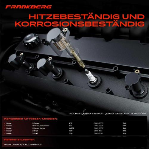 Frankberg 4x Zündspule Zündkerze für Nissan Primera P12 Primera Hatchback Primera Kombi WP12 X-Trail T30 Bild Frankberg 4x Zündspule Zündkerze für Nissan Primera P12 Primera Hatchback Primera Kombi WP12 X-Trail T30