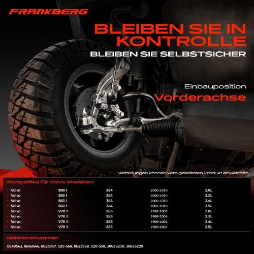 Frankberg 1x Querlenker Satz Vorderachse für Volvo S60 I 384 V70 II 285 2.0L 2.3L 2.4L 2.5L 1999-2010 Bild Frankberg 1x Querlenker Satz Vorderachse für Volvo S60 I 384 V70 II 285 2.0L 2.3L 2.4L 2.5L 1999-2010