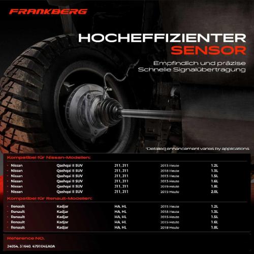 Frankberg 1x ABS Sensor Vorderachse beidseitig für Nissan Qashqai II SUV Renault Kadjar 1.2L 1.3L 1.5L Bj ab 2013 Bild Frankberg 1x ABS Sensor Vorderachse beidseitig für Nissan Qashqai II SUV Renault Kadjar 1.2L 1.3L 1.5L Bj ab 2013