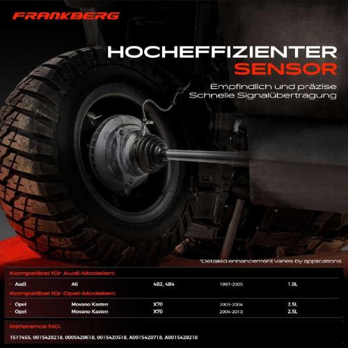 Frankberg 2x ABS Sensor Vorderachse beidseitig für Audi A6 4B2 4B4 Opel Movano Kasten X70 1.8L 2.5L 1997-2010 Bild Frankberg 2x ABS Sensor Vorderachse beidseitig für Audi A6 4B2 4B4 Opel Movano Kasten X70 1.8L 2.5L 1997-2010