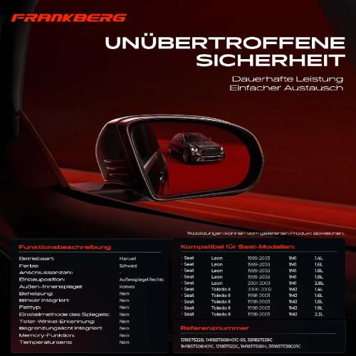 1x Außenspiegel Rechts für Seat Leon 1M1 Toledo II 1M2 1998-2003 Bild 1x Außenspiegel Rechts für Seat Leon 1M1 Toledo II 1M2 1998-2003