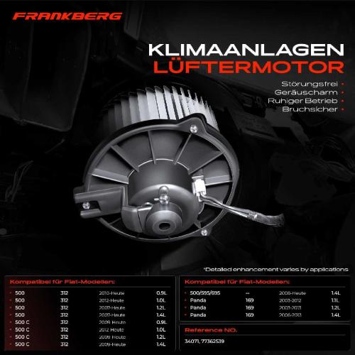 Frankberg 1x Gebläsemotor Innenraumgebläse für Fiat 500/595/695 C 312 Panda 169 Bj ab 2017 Bild Frankberg 1x Gebläsemotor Innenraumgebläse für Fiat 500/595/695 C 312 Panda 169 Bj ab 2017