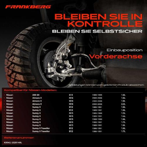 Frankberg 1x Querlenker Satz Vorderachse für Nissan 200 SX Almera II Hatchback Sunny Coupe Traveller 1986-2006 Bild Frankberg 1x Querlenker Satz Vorderachse für Nissan 200 SX Almera II Hatchback Sunny Coupe Traveller 1986-2006