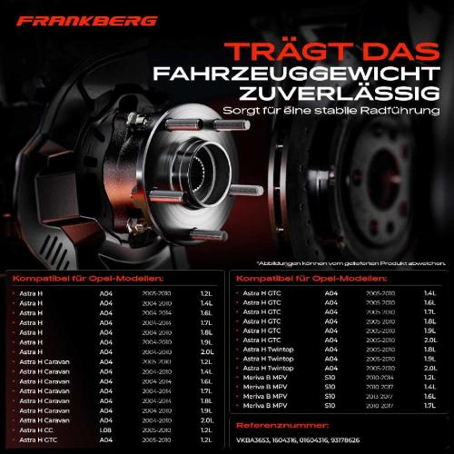 Frankberg 2x Radnabe Radlagersatz Hinterachse beidseitig für Opel Astra H Caravan CC GTC Kasten/Kombi Stufenheck Bild Frankberg 2x Radnabe Radlagersatz Hinterachse beidseitig für Opel Astra H Caravan CC GTC Kasten/Kombi Stufenheck