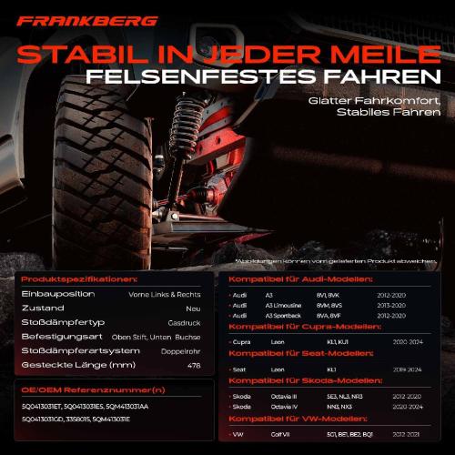 2x Stoßdämpfer Vorderachse für VW Caddy Golf Audi A3 Skoda Octavia Seat Leon Bj ab 2012 Bild 2x Stoßdämpfer Vorderachse für VW Caddy Golf Audi A3 Skoda Octavia Seat Leon Bj ab 2012