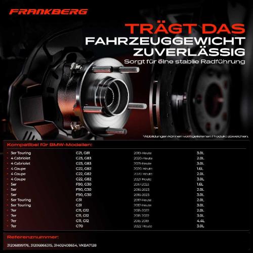 Frankberg 2x Radnabe Radlagersatz Vorderachse beidseitig für BMW F91 G14 F92 G15 F93 G16 F97 G01 G08 G29 Bild Frankberg 2x Radnabe Radlagersatz Vorderachse beidseitig für BMW F91 G14 F92 G15 F93 G16 F97 G01 G08 G29