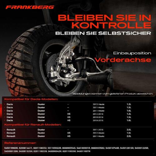 Frankberg 1x Querlenker Satz Vorderachse für Dacia Duster HS Duster Kasten Renault Duster HS 1.2L 1.5L 1.6L Bj ab 2010 Bild Frankberg 1x Querlenker Satz Vorderachse für Dacia Duster HS Duster Kasten Renault Duster HS 1.2L 1.5L 1.6L Bj ab 2010