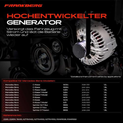 Frankberg 1x Lichtmaschine Generator f r Mercedes-Benz W204 C204 S204 W211 W212 B906 Bild Frankberg 1x Lichtmaschine Generator f r Mercedes-Benz W204 C204 S204 W211 W212 B906