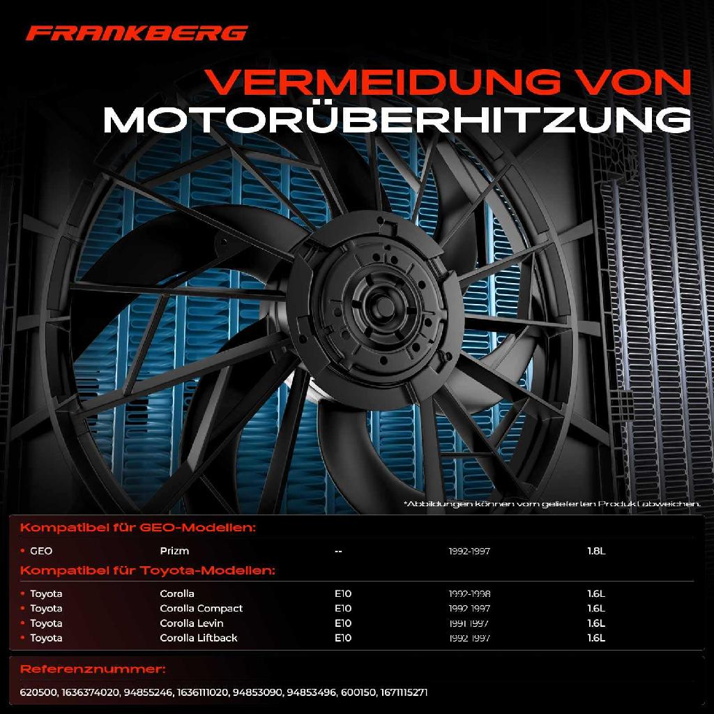 1x Motorkühller Einfachlüfter mit Kühlerlüfterrahmen Toyota Corolla E10 AE10 GEO Prizm 1.8L