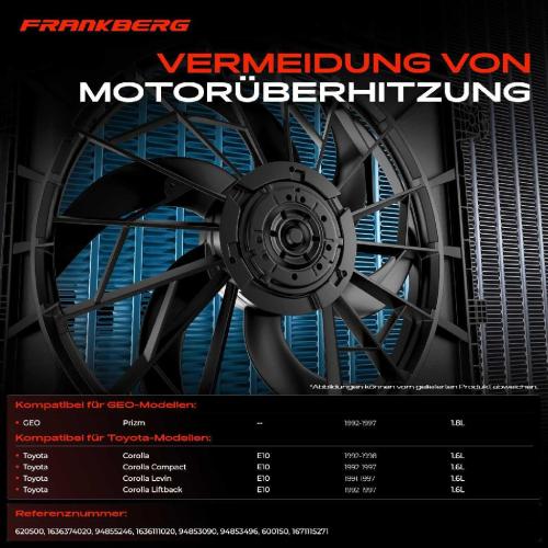 Frankberg 1x Motorkühller Einfachlüfter mit Kühlerlüfterrahmen Toyota Corolla E10 AE10 GEO Prizm 1.8L Bild Frankberg 1x Motorkühller Einfachlüfter mit Kühlerlüfterrahmen Toyota Corolla E10 AE10 GEO Prizm 1.8L