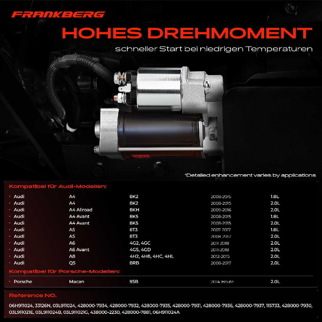 1x Anlasser Starter für Audi A4 Allroad Avant A5 Cabriolet Sportback A6 A8 Q5 Porsche Macan Bj ab 2007