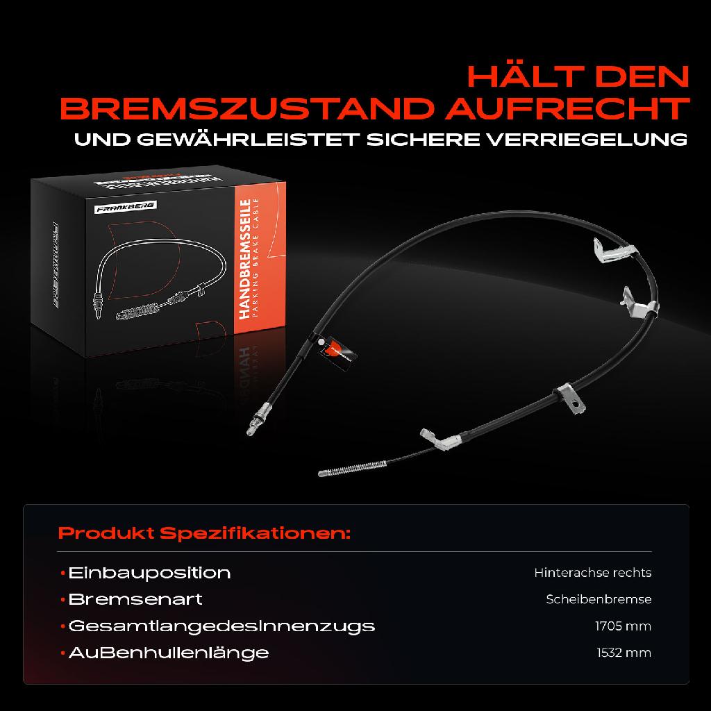 1x Seilzug Feststellbremse Hinterachse rechts für Nissan Qashqai I J10 JJ10E NJ10 J11
