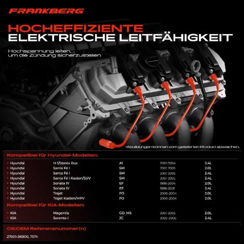 Frankberg 2x Zündleitungssatz Zündkabel für Hyundai Santa Fé I Sonata Trajet KIA 2.0L 2.4L Bild Frankberg 2x Zündleitungssatz Zündkabel für Hyundai Santa Fé I Sonata Trajet KIA 2.0L 2.4L