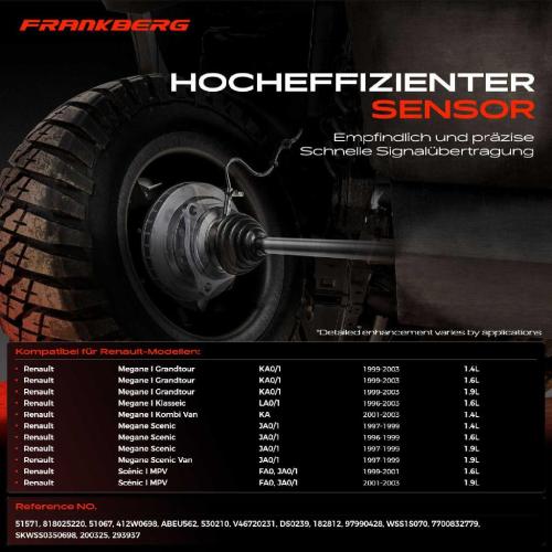 Frankberg 1x ABS Sensor Hinterachse beidseitig für Renault Megane I Grandtour Klasseic Kombi Van Scenic Scénic MPV Bild Frankberg 1x ABS Sensor Hinterachse beidseitig für Renault Megane I Grandtour Klasseic Kombi Van Scenic Scénic MPV