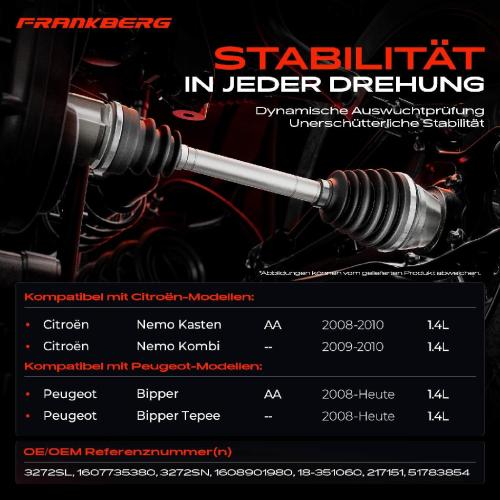 Frankberg 1x Antriebswelle Vorderachse Links für Citroën Nemo Peugeot Bipper AA 1.4L Bj ab 2008 Bild Frankberg 1x Antriebswelle Vorderachse Links für Citroën Nemo Peugeot Bipper AA 1.4L Bj ab 2008