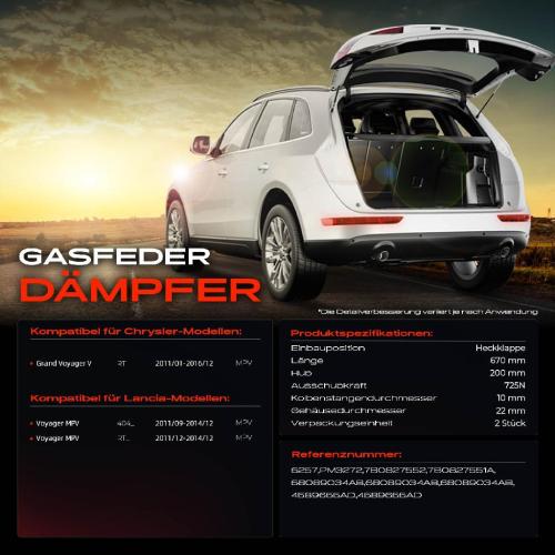 2x Gasfeder Dämpfer Heckklappe Chrysler Grand Voyager V Lancia Voyager MPV 2011 - 2016 Bild 2x Gasfeder Dämpfer Heckklappe Chrysler Grand Voyager V Lancia Voyager MPV 2011 - 2016