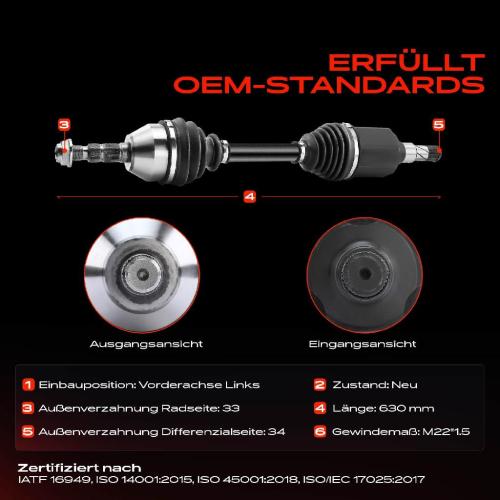 1x Antriebswelle Vorderachse Links für Chevrolet Cruze J300 1.6L 1.8L 2009-2016 Bild 1x Antriebswelle Vorderachse Links für Chevrolet Cruze J300 1.6L 1.8L 2009-2016