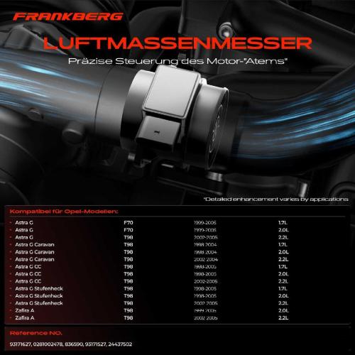 1x Luftmassenmesser für Opel Astra G F70 T98 Astra G Caravan Astra G CC Astra G Stufenheck Zafira A Bild 1x Luftmassenmesser für Opel Astra G F70 T98 Astra G Caravan Astra G CC Astra G Stufenheck Zafira A