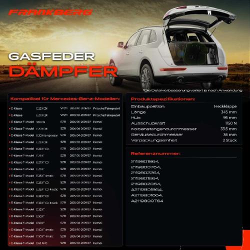 2x Gasfeder Dämpfer Heckklappe Mercedes-Benz E-Klasse T-Model VF211 S211 Kombi Pritsche 2003-2009 Bild 2x Gasfeder Dämpfer Heckklappe Mercedes-Benz E-Klasse T-Model VF211 S211 Kombi Pritsche 2003-2009