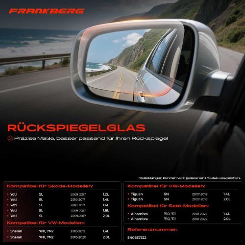 1x Spiegelglas Außenspiegel rechts für VW Sharan Tiguan Seat Alhambra Skoda Yeti Bild 1x Spiegelglas Außenspiegel rechts für VW Sharan Tiguan Seat Alhambra Skoda Yeti
