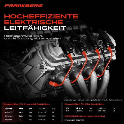 4x Zündleitungssatz Zündkabel für Hyundai Getz i10 PA Atos KIA Picanto 1.0L 1.1L Bild 4x Zündleitungssatz Zündkabel für Hyundai Getz i10 PA Atos KIA Picanto 1.0L 1.1L