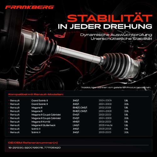 Frankberg 1x Antriebswelle Vorderachse Links für Renault Grand Scénic II JM0/1 Megane II BM0/1 Scénic 2 JM0/1 Bild Frankberg 1x Antriebswelle Vorderachse Links für Renault Grand Scénic II JM0/1 Megane II BM0/1 Scénic 2 JM0/1