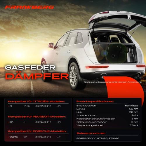 2x Gasfeder Dämpfer Heckklappe Citroën C8 Peugeot 807 E Porsche Cayenne 92A MPV SUV 2002-2015 Bild 2x Gasfeder Dämpfer Heckklappe Citroën C8 Peugeot 807 E Porsche Cayenne 92A MPV SUV 2002-2015
