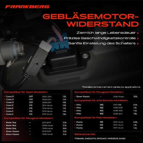 Frankberg 1x Widerstand Vorwiderstand Gebläsemotor für Opel Corsa D S07 Fiat Ducato Punto Citroën Peugeot Alfa Romeo Bild Frankberg 1x Widerstand Vorwiderstand Gebläsemotor für Opel Corsa D S07 Fiat Ducato Punto Citroën Peugeot Alfa Romeo