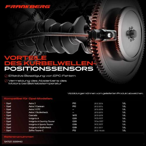 Frankberg 1x Kurbelwellensensor Impulsgeber für Astra J P10 Cascada W13 Insignia A G09 Zafira Tourer C Bild Frankberg 1x Kurbelwellensensor Impulsgeber für Astra J P10 Cascada W13 Insignia A G09 Zafira Tourer C