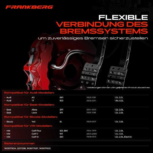Frankberg 1x Bremsschlauch Bremsschläuche Hinterachse Links für VW Golf Audi A3 Seat Leon Skoda Octavia Bild Frankberg 1x Bremsschlauch Bremsschläuche Hinterachse Links für VW Golf Audi A3 Seat Leon Skoda Octavia