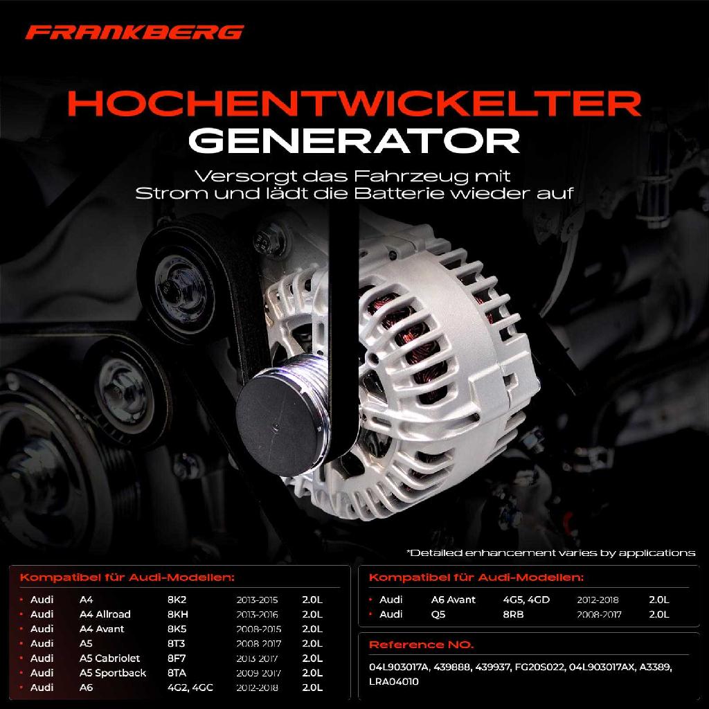 1x Lichtmaschine Generator für Audi A4 8K B8 A5 8T A6 4G2 4G5 Q5 8RB 2.0L