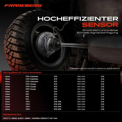 Frankberg 1x ABS Sensor Hinterachse beidseitig für Volvo C70 I Cabriolet Coupe S70 V70 2.0L 2.3L 2.4L 2.5L 1995-2005 Bild Frankberg 1x ABS Sensor Hinterachse beidseitig für Volvo C70 I Cabriolet Coupe S70 V70 2.0L 2.3L 2.4L 2.5L 1995-2005