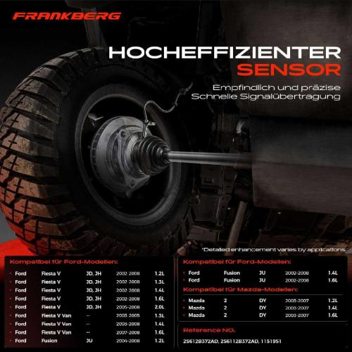Frankberg 2x ABS Sensor Vorderachse beidseitig für Ford Fiesta V Van Fusion Mazda 2 1.2L 1.3L 1.4L 1.6L 2.0L 2002-2008 Bild Frankberg 2x ABS Sensor Vorderachse beidseitig für Ford Fiesta V Van Fusion Mazda 2 1.2L 1.3L 1.4L 1.6L 2.0L 2002-2008