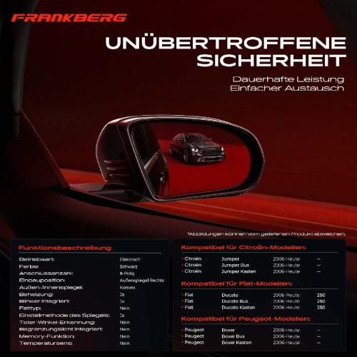 Frankberg 1x Außenspiegel Rechts für Citroën Jumper Fiat Ducato Peugeot Boxer 250 Bj ab 2006 Bild Frankberg 1x Außenspiegel Rechts für Citroën Jumper Fiat Ducato Peugeot Boxer 250 Bj ab 2006